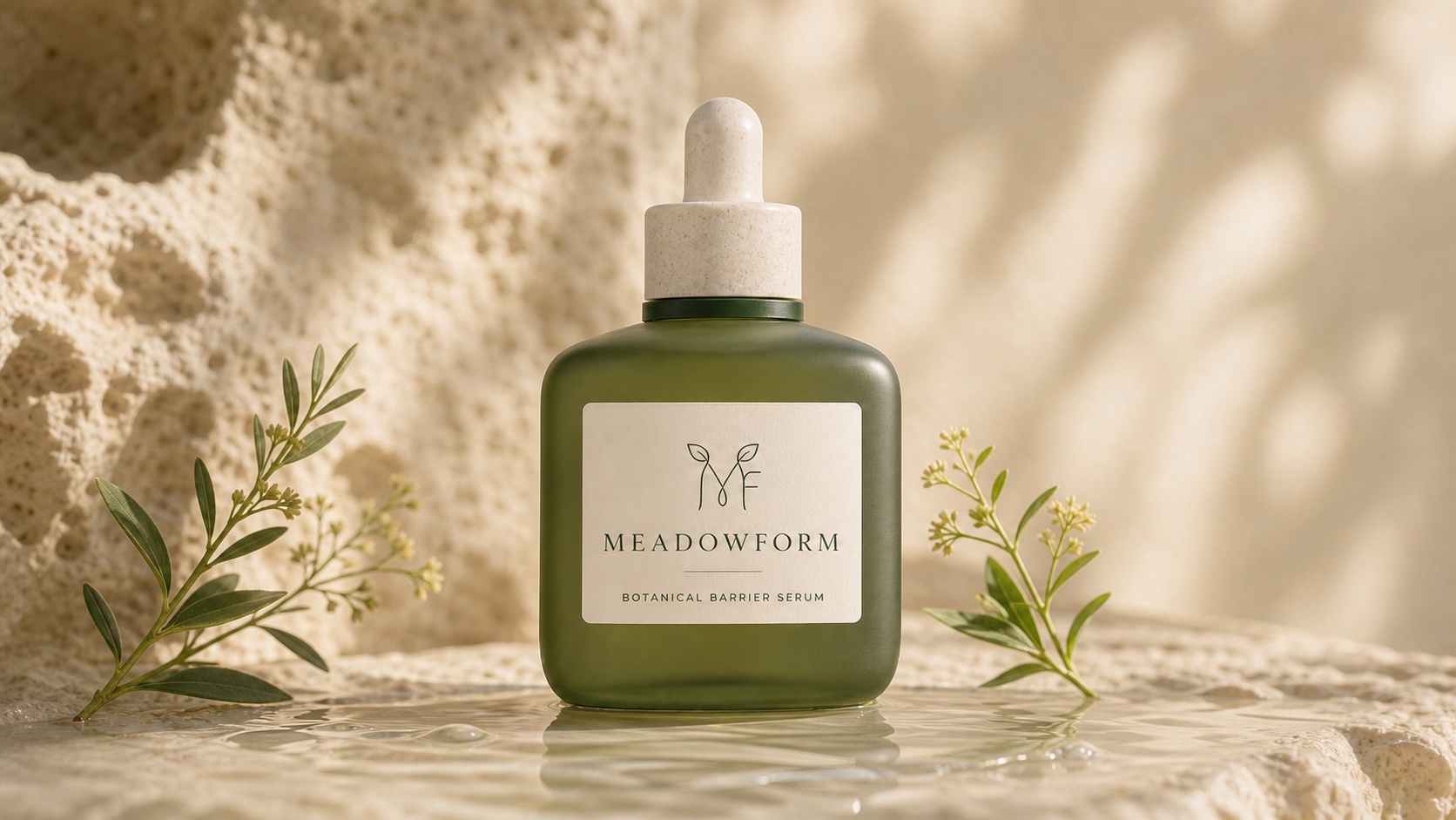 Meadowform skincare serum bottle and dropper