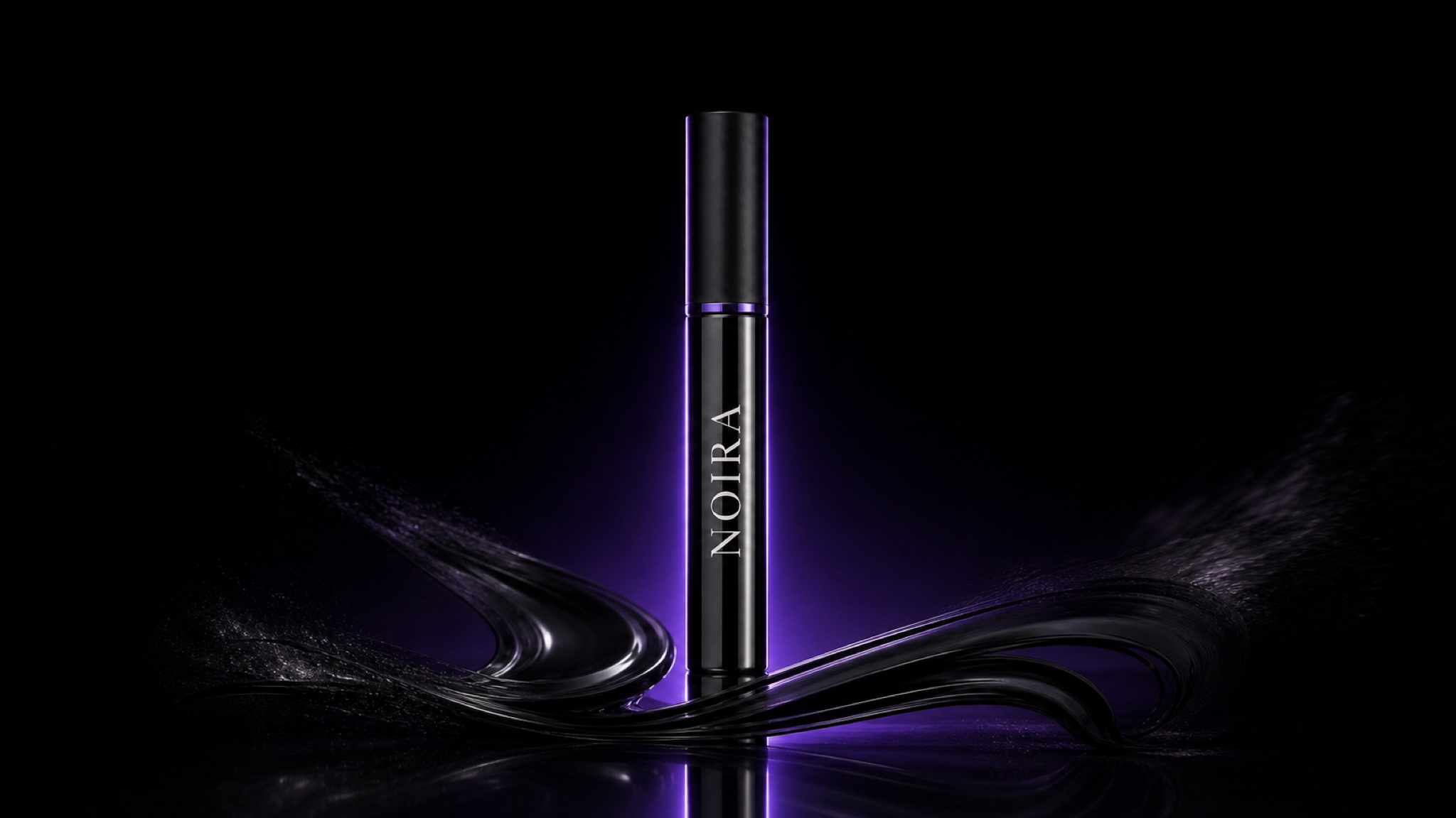 Noira mascara wand and product in violet light