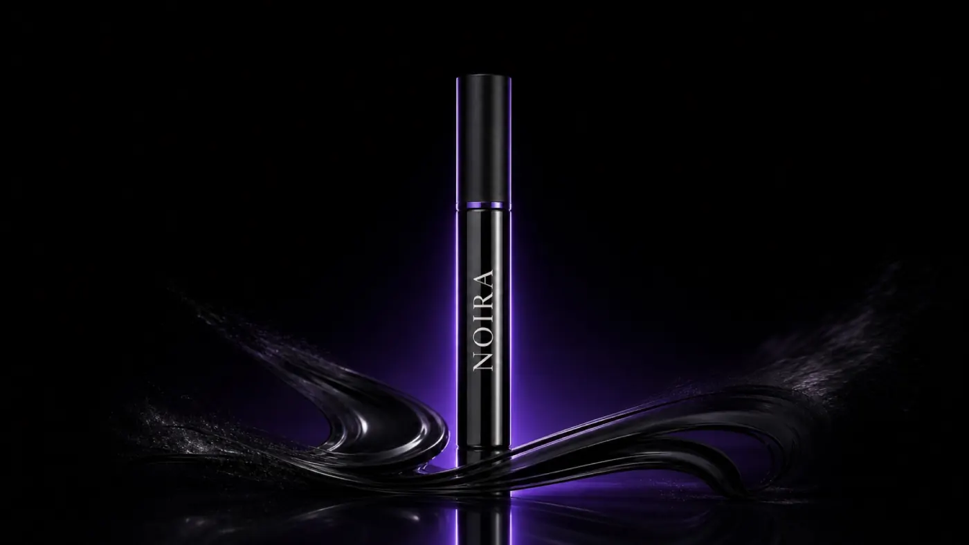 Noira mascara wand and product in violet light