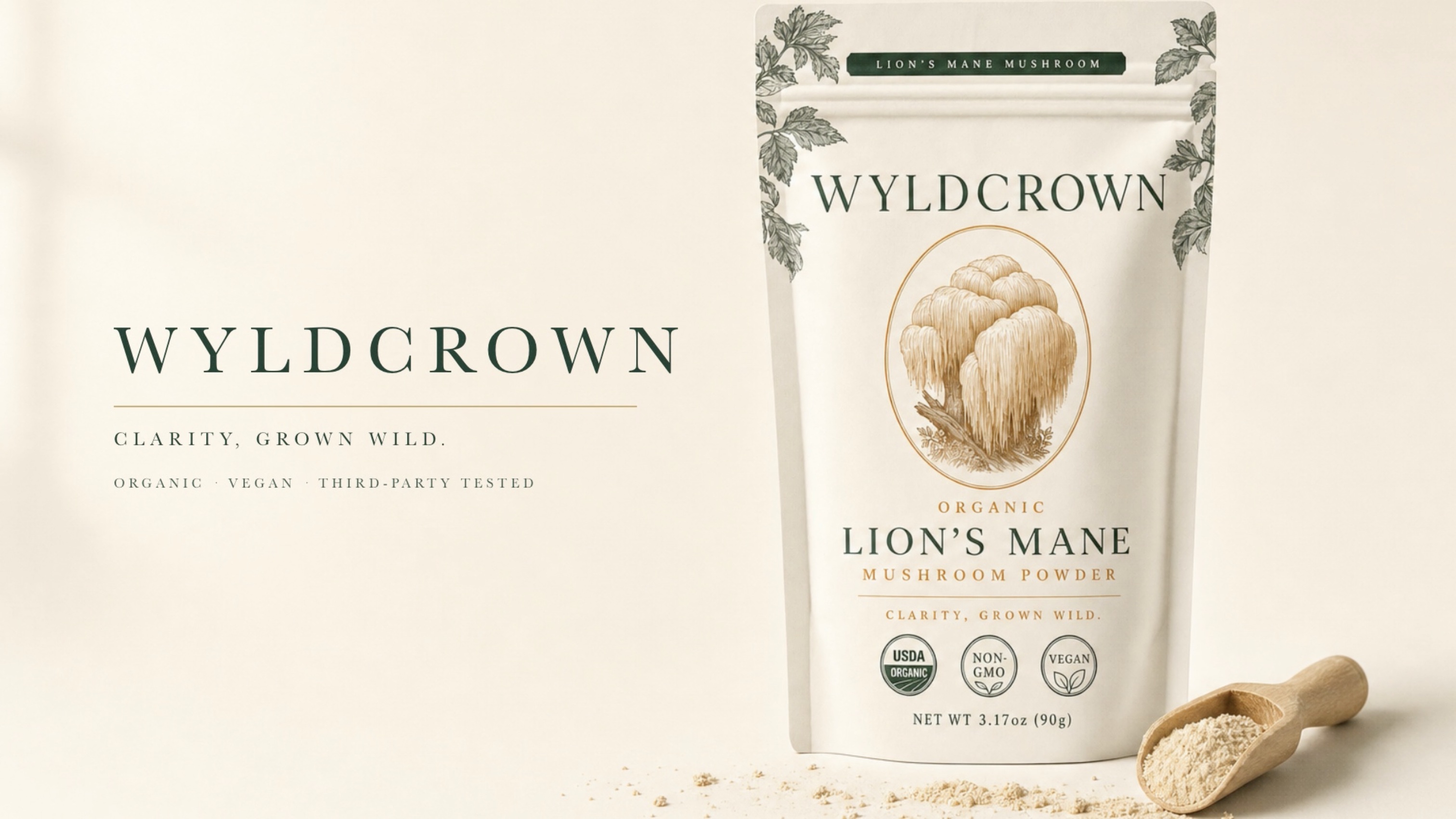 Wyldcrown coffee scene with powder falling into a cup